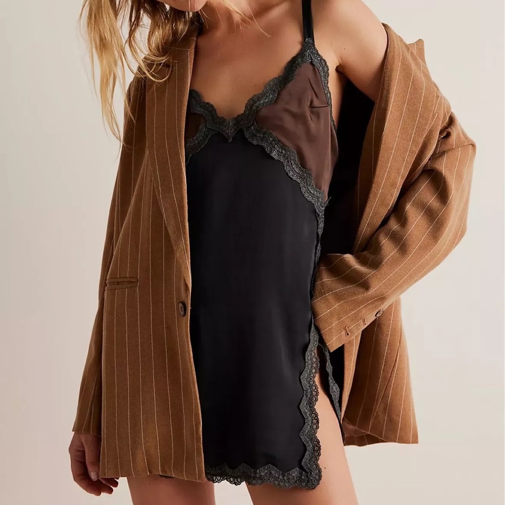 Free People On The Rise Mini Slip, Black & Brown, XS